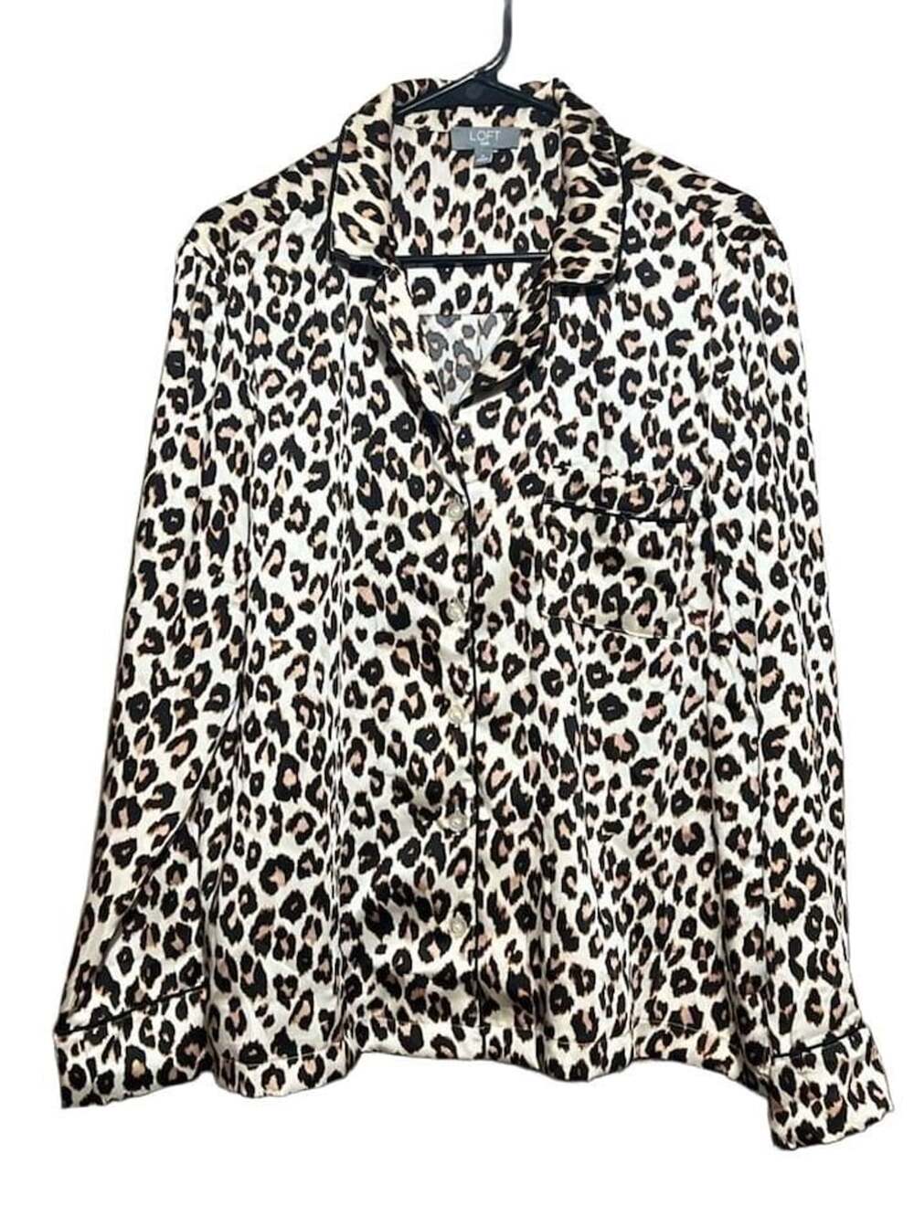 Loft Leopard Print Satin Long Sleeve Pajama Set Size XL